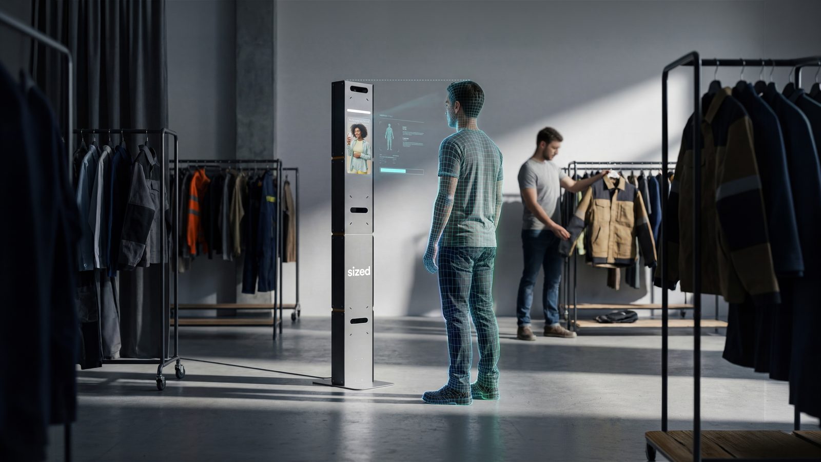 Workwear uniforms on a rail, illustrating fit and rollout challenges