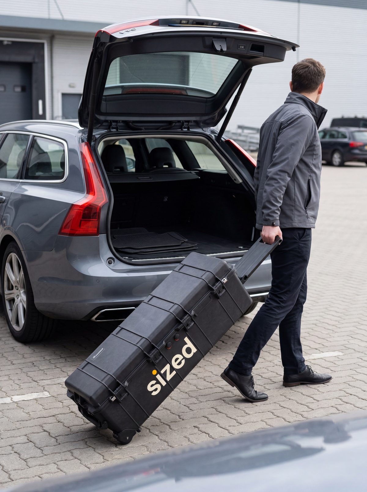 SIZED foldable scanner being loaded into a car trunk