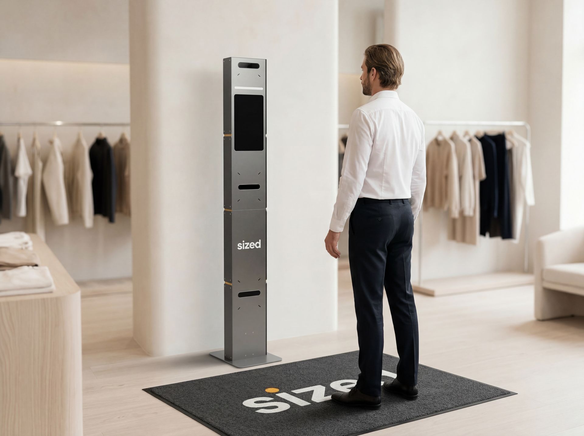 User standing inside scanner, 3-pose guided capture
